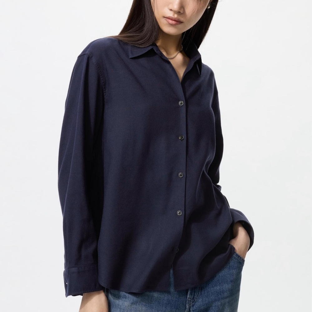 Uniqlo Soft Flannel Skipper Shirt - Navy, L